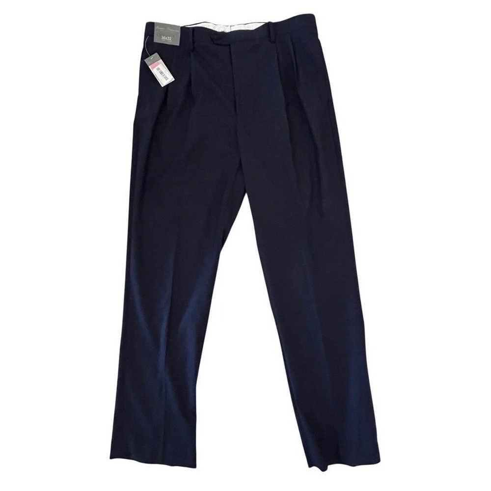 NWT Daniel Cremieux Signature Collection Men Navy Blue Pleated Dress Pants 36x32